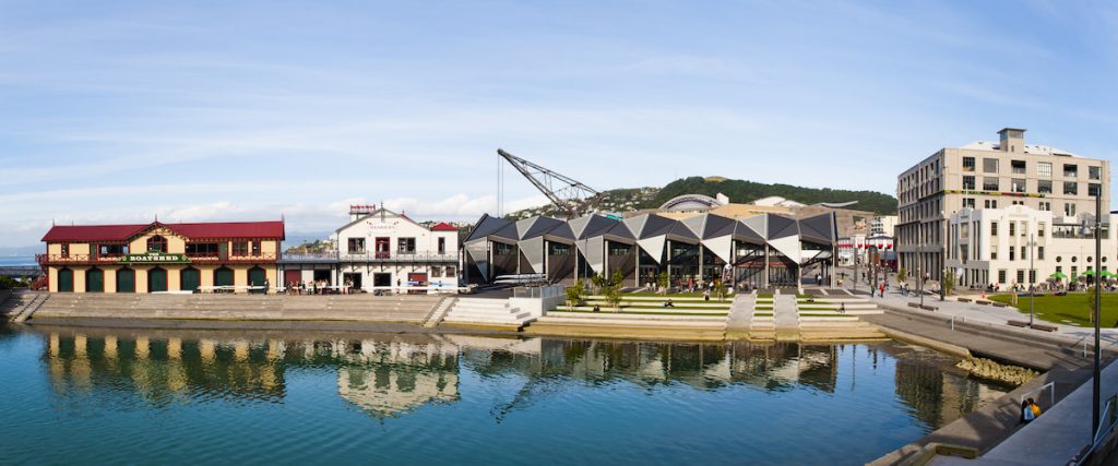 Panoramic Photo of the Boat Shed and Rowers Club in Wellington Harbour, North Island, New Zealand 