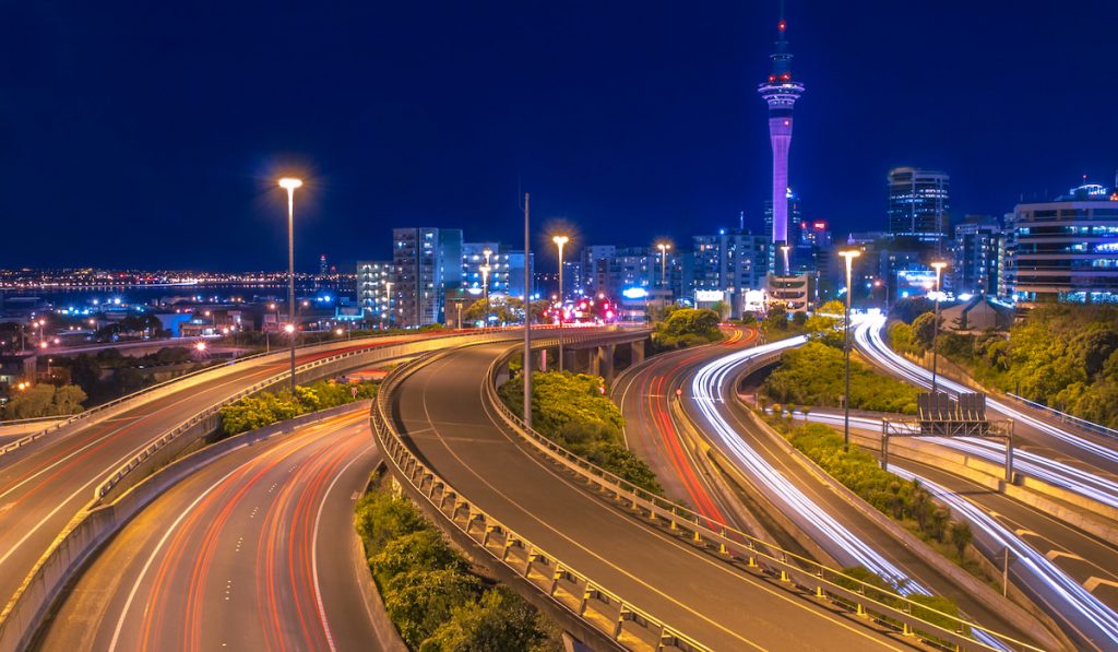 night light traffic in Auckland city Centre New Zealand 